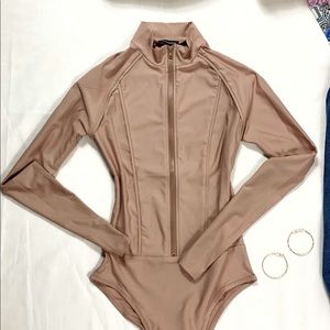Apricot Glamaker Zip Up Reglan Sleeve Bodysuit